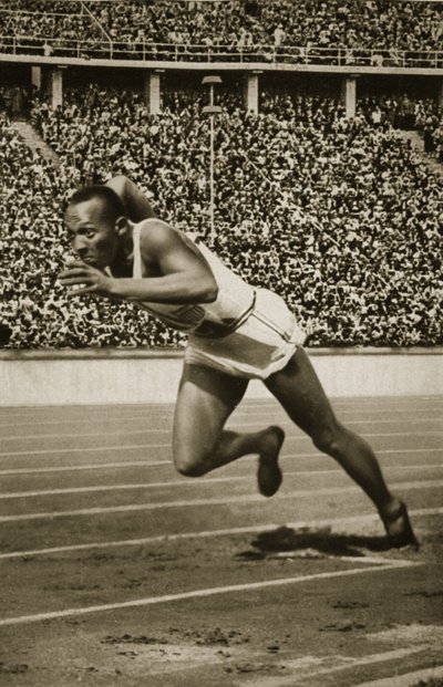 Jesse Owens ved starten af 200m-løbet ved OL i Berlin i 1936 af Unbekannt Unbekannt